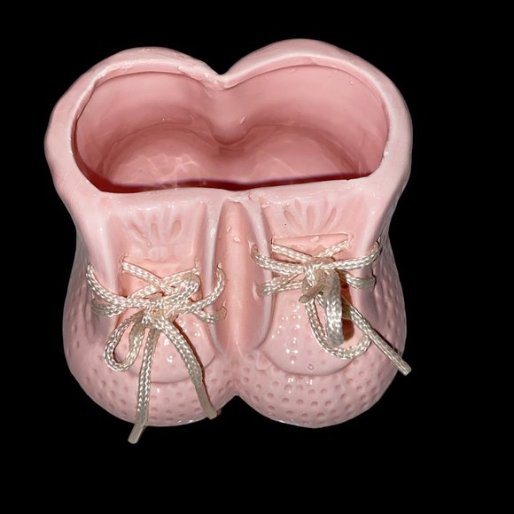 Vintage Small 1980s Pink Baby Bootie Plant Succulent Ceramic Planter Shoe - Picture 3 of 5